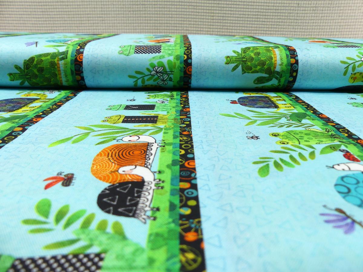 Frogtastic Schildkröten Frosch Bordüre türkis Patchworkstoff von Benartex